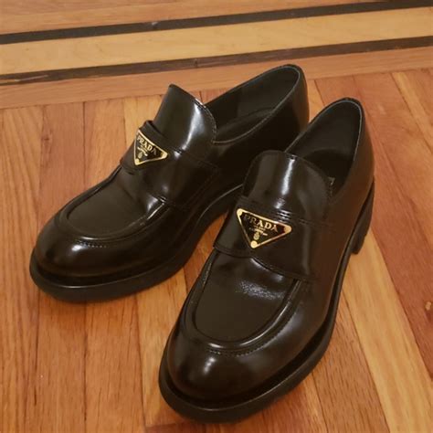 prada logo lug-sole leather loafers|prada leather loafers.